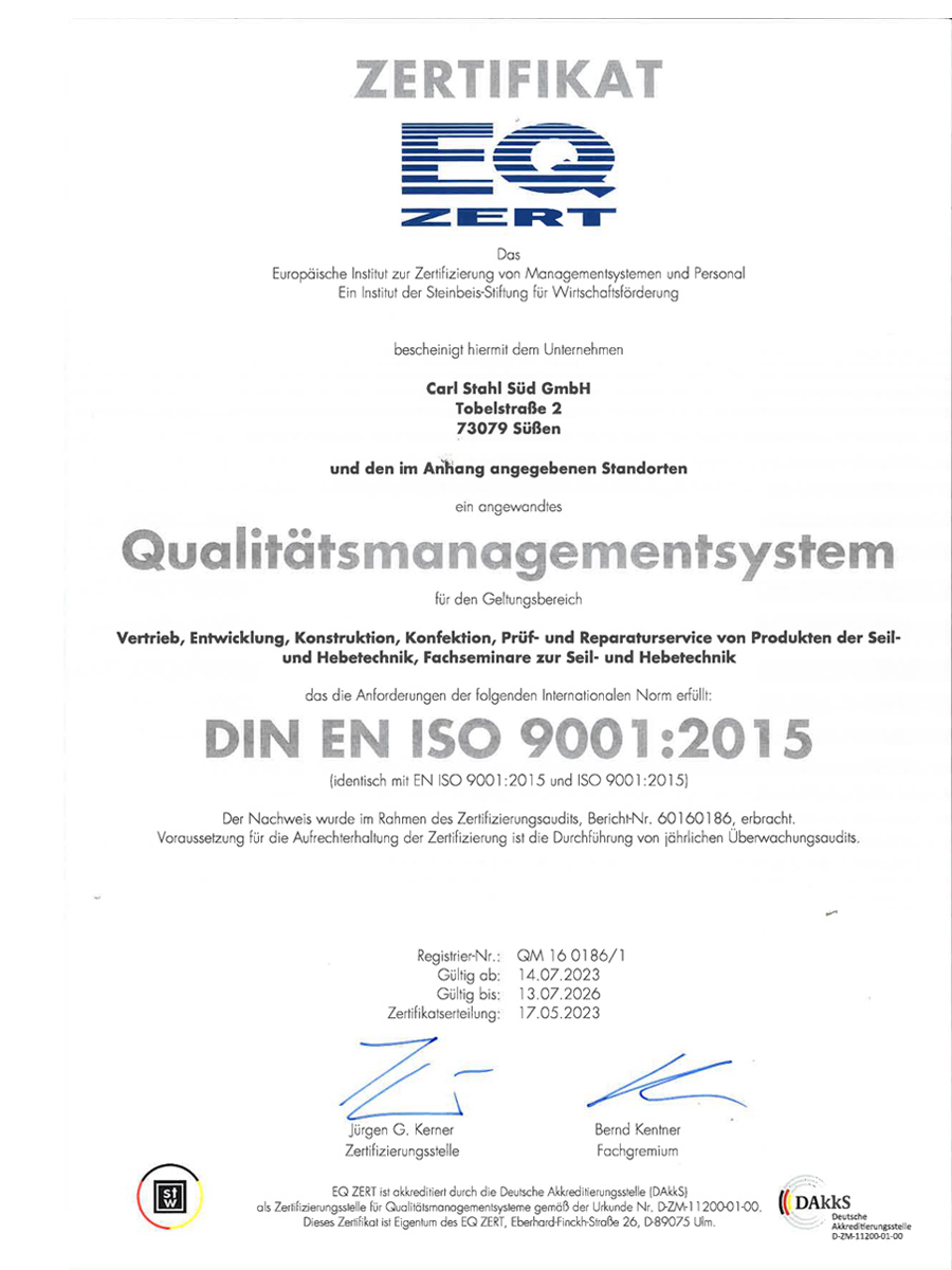 Carl Stahl Nord GmbH ISO-Zertifikat 9001