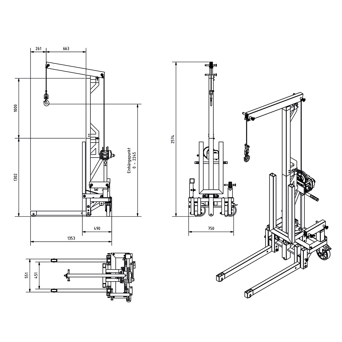 Alu-Werkstattkran ohne Gegengewicht