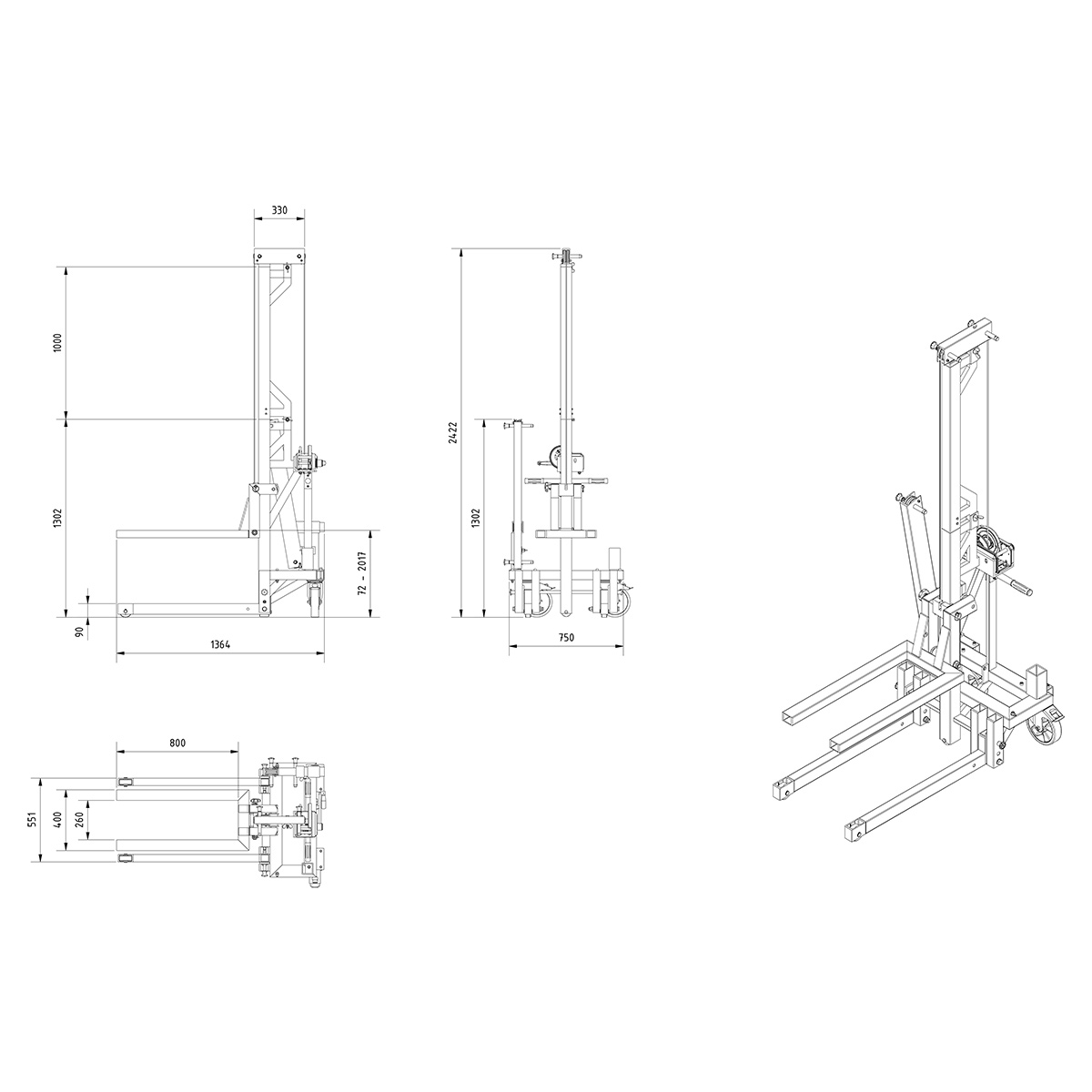 Alu-Werkstattkran ohne Gegengewicht