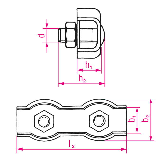 Duplex-Klemme, Edelstahl, 2 Schrauben