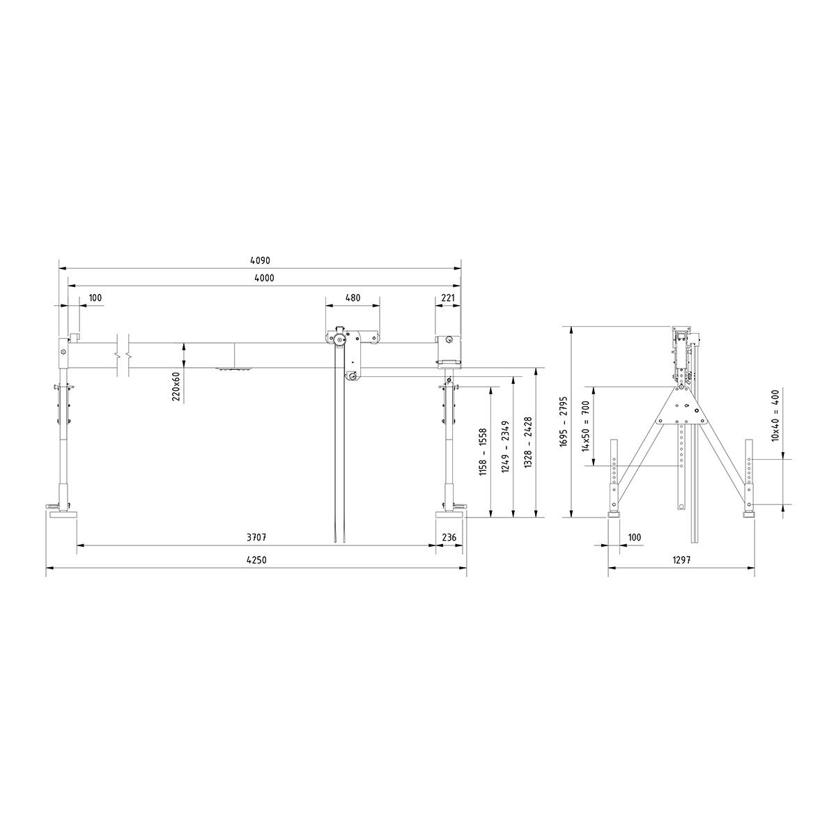 Alu-Portalkr.ortsf. 1.000kg