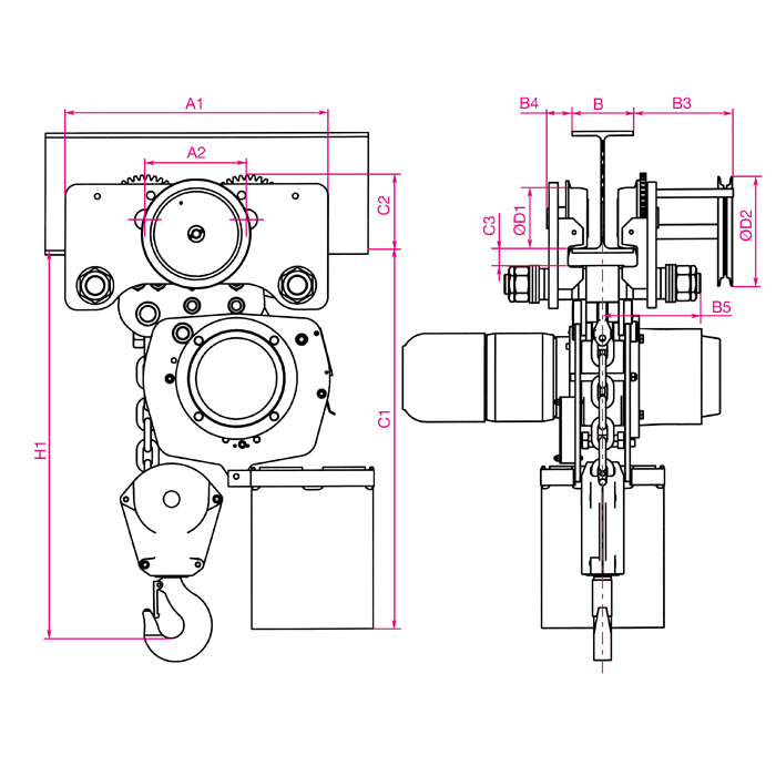Elektrokettenzug CS, Roll-/Haspel-Fahrw.