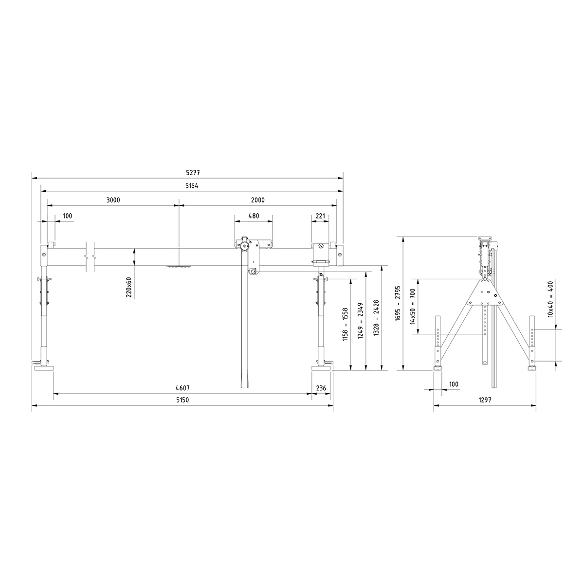Alu-Portalkr.ortsf. 1.000kg