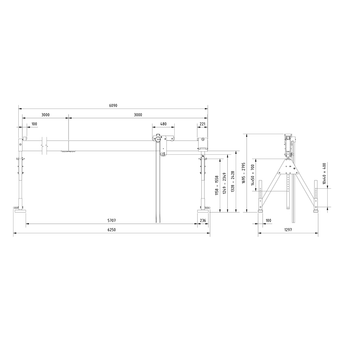 Alu-Portalkr.ortsf. 1.000kg