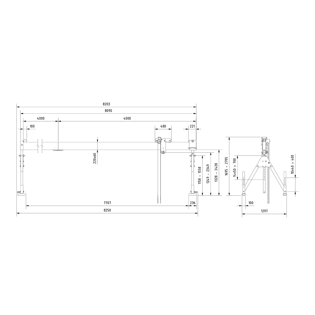 Alu-Portalkr.ortsf. 1.000kg