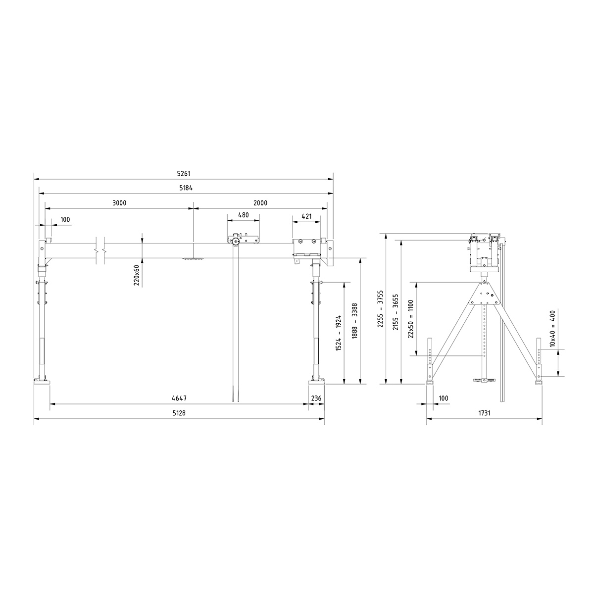 Portalkr.ortsf. 1.000kg Aluminium