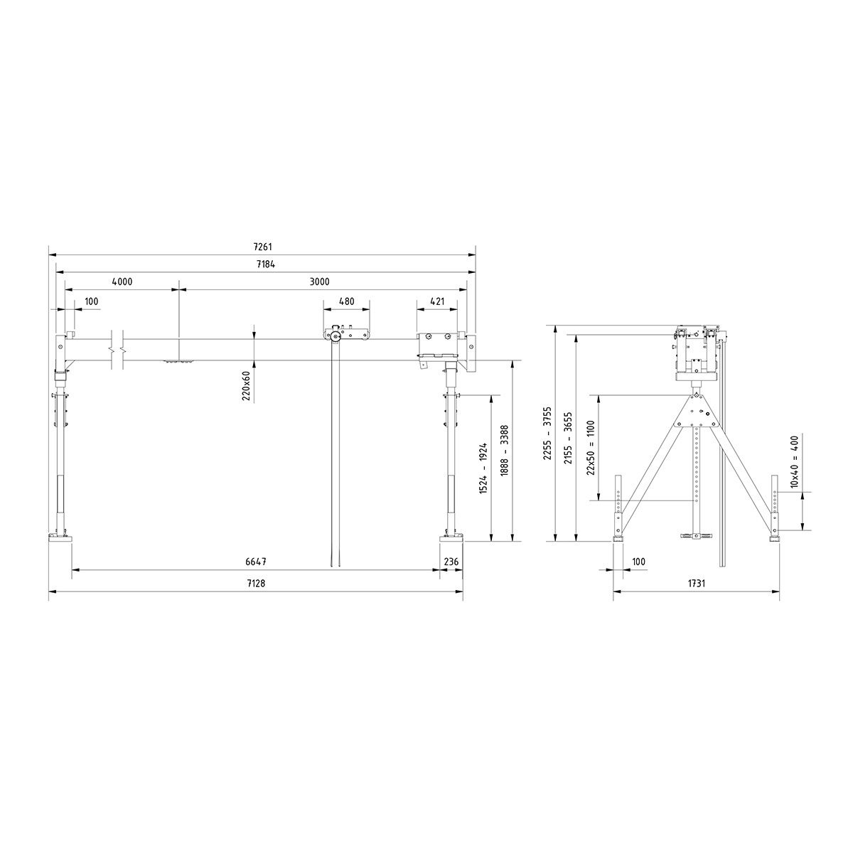 Portalkr.ortsf. 1.000kg Aluminium