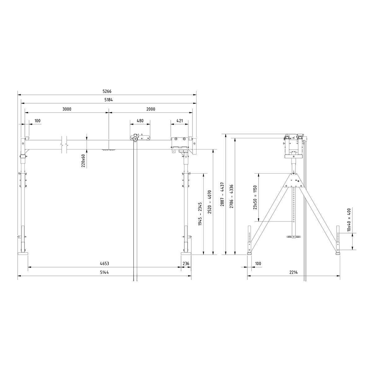 Portalkr.ortsf. 2.000kg Aluminium