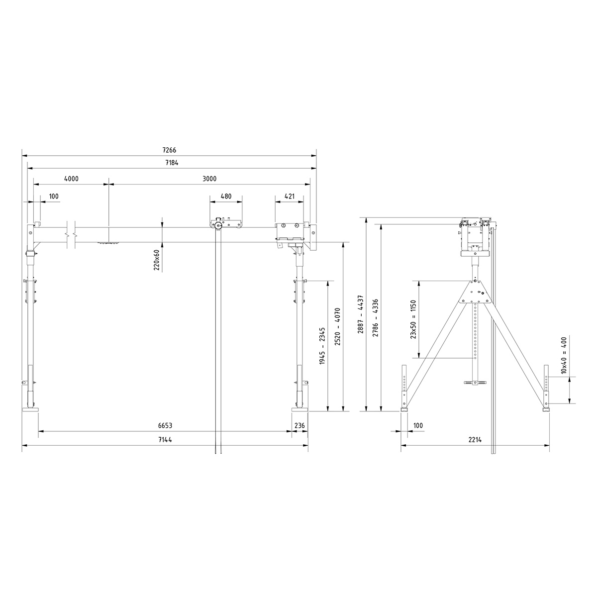 Portalkr.ortsf. 2.000kg Aluminium