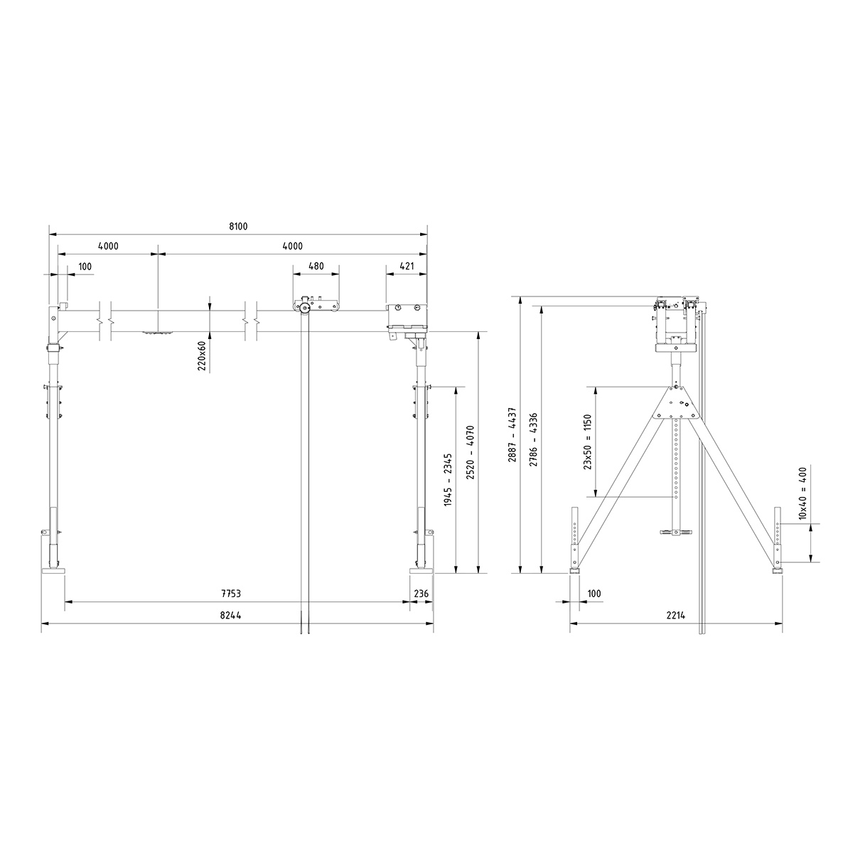 Portalkr.ortsf. 2.000kg Aluminium