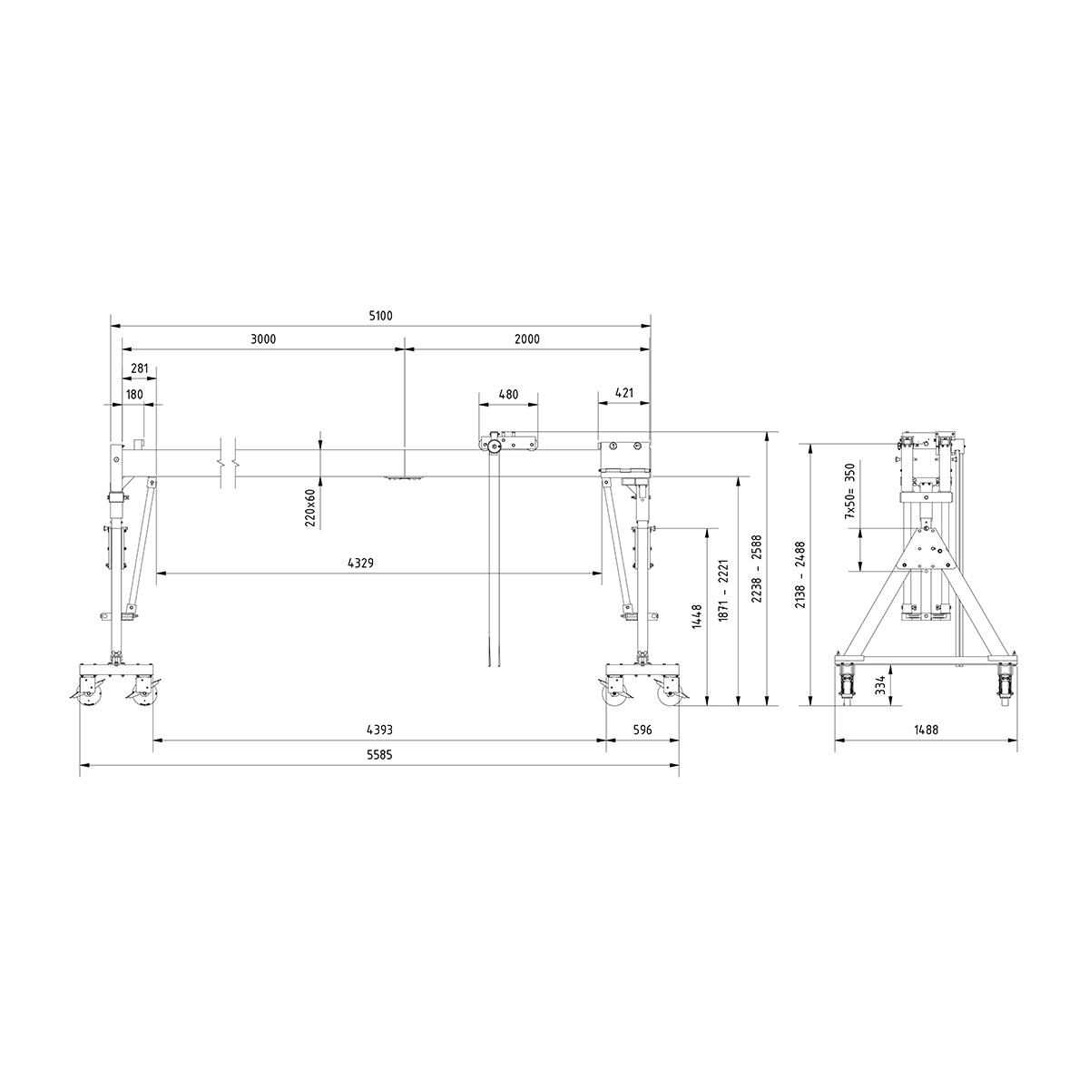 Aluminium Portalkr.mob. 2.000kg