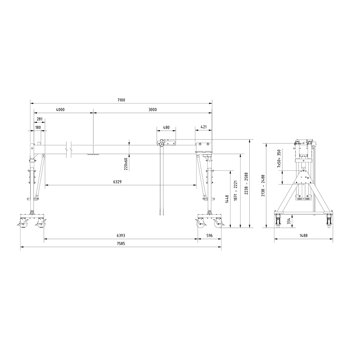 Aluminium Portalkr.mob. 2.000kg