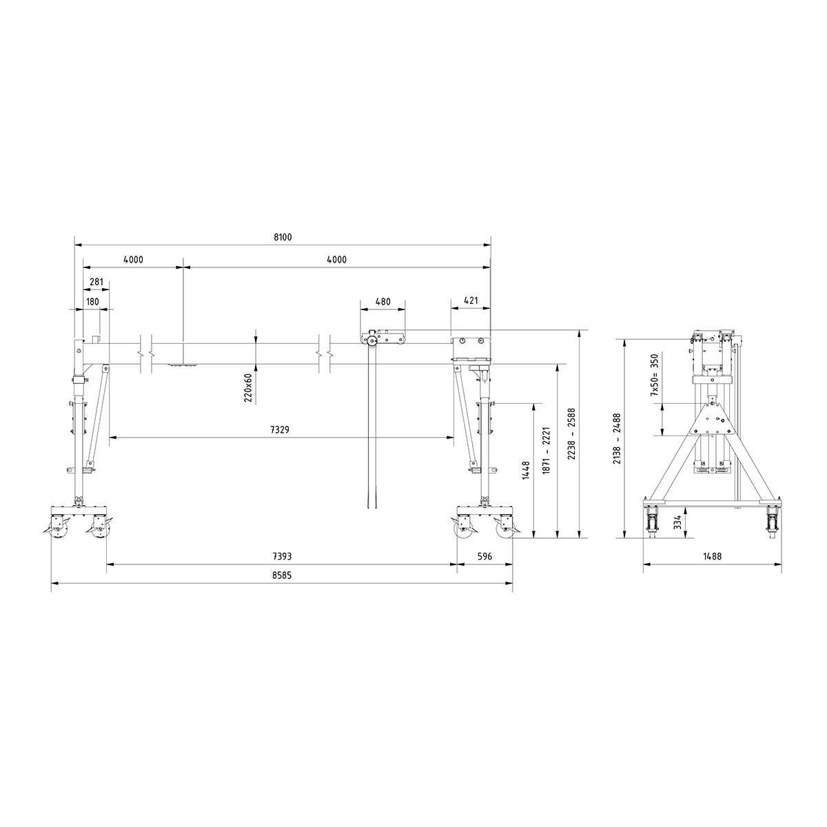 Aluminium Portalkr.mob. 2.000kg