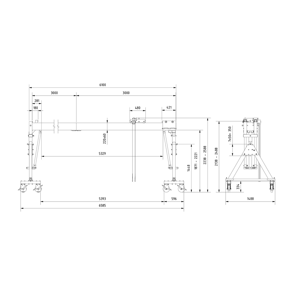 Aluminium Portalkr.mob. 3.000kg