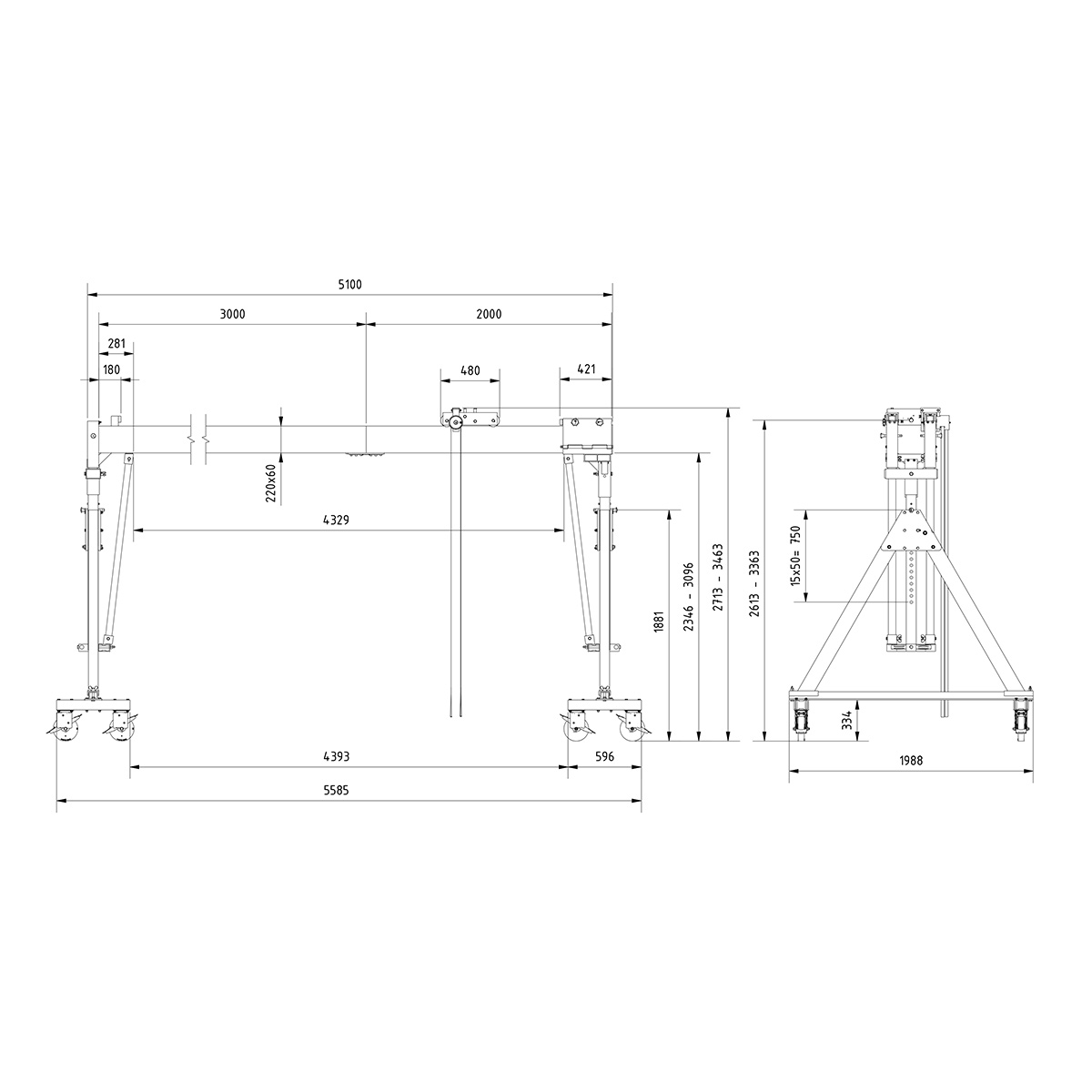 Aluminium Portalkr.mob. 2.000kg