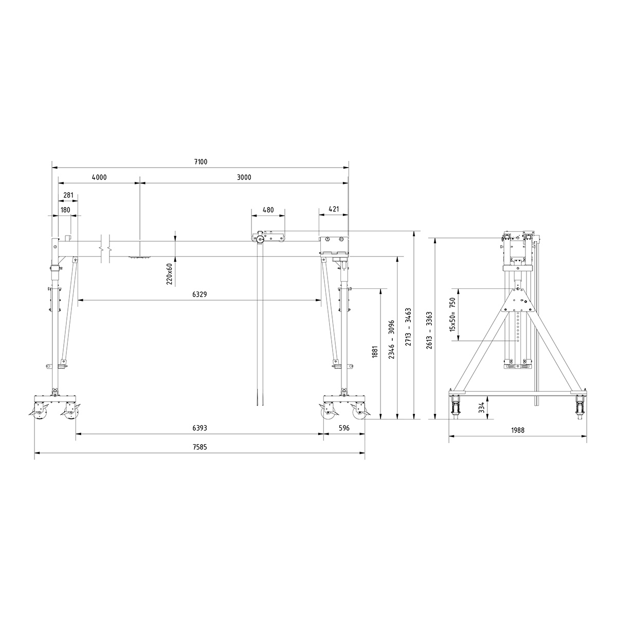Aluminium Portalkr.mob. 2.000kg