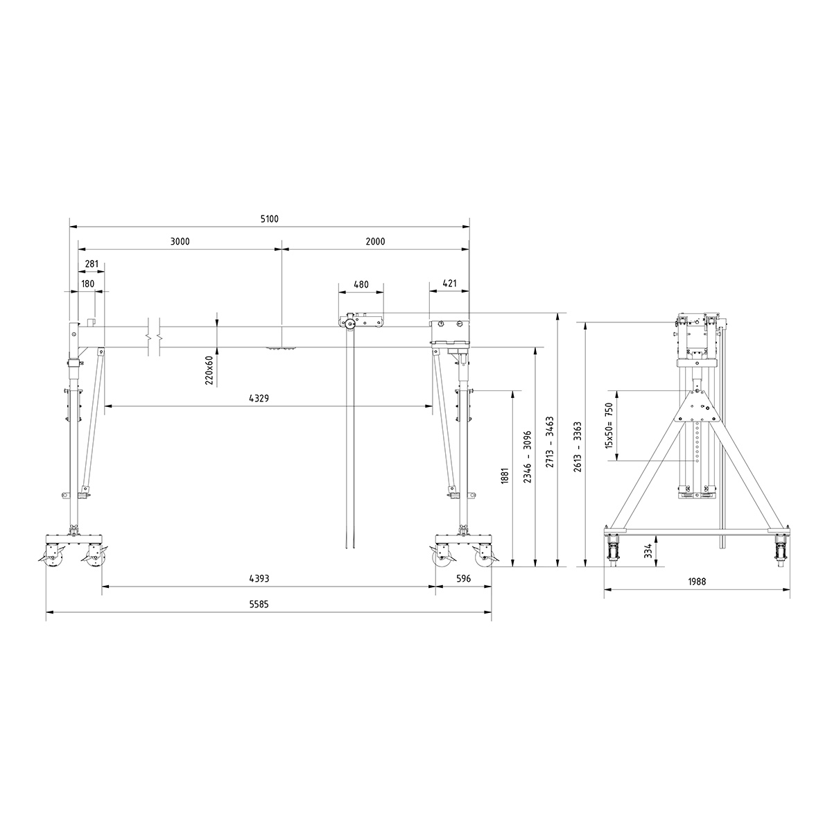 Aluminium Portalkr.mob. 3.000kg