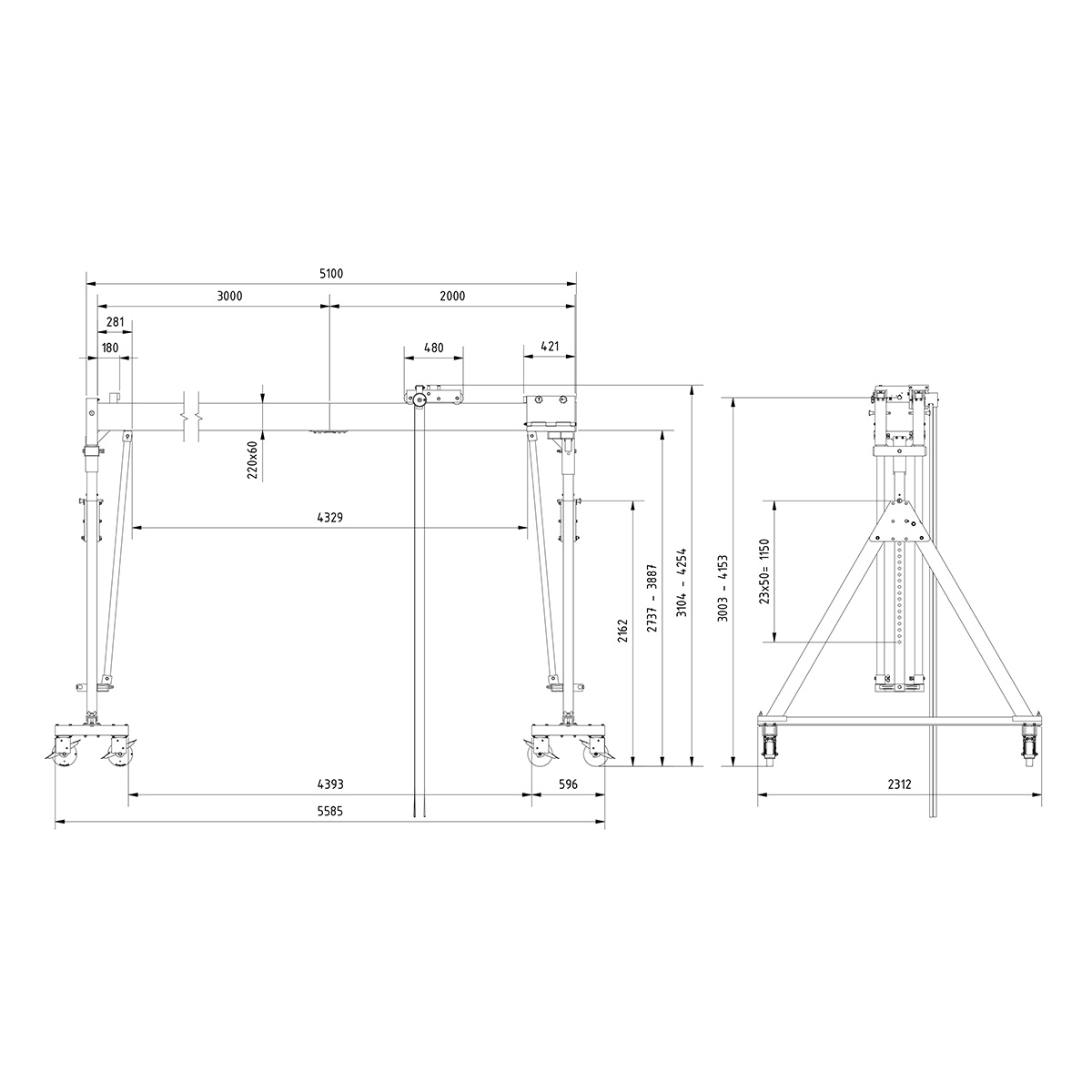 Aluminium Portalkr.mob. 2.000kg