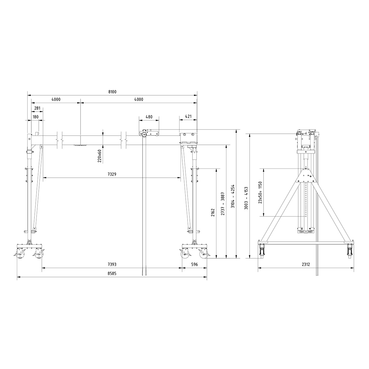 Aluminium Portalkr.mob. 2.000kg