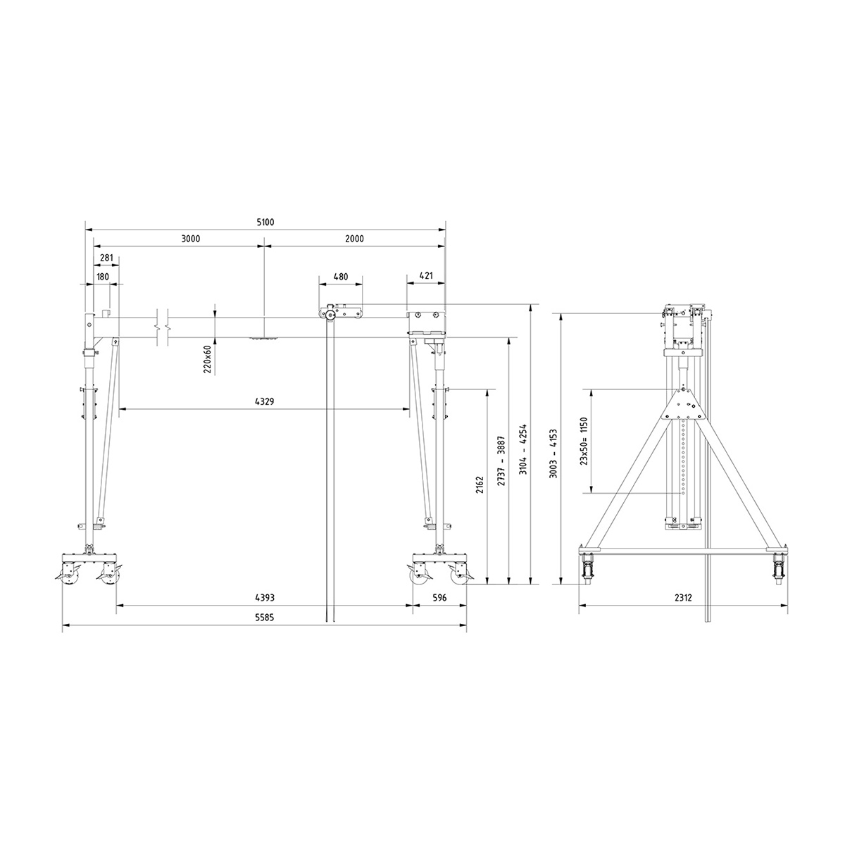 Aluminium Portalkr.mob. 3.000kg