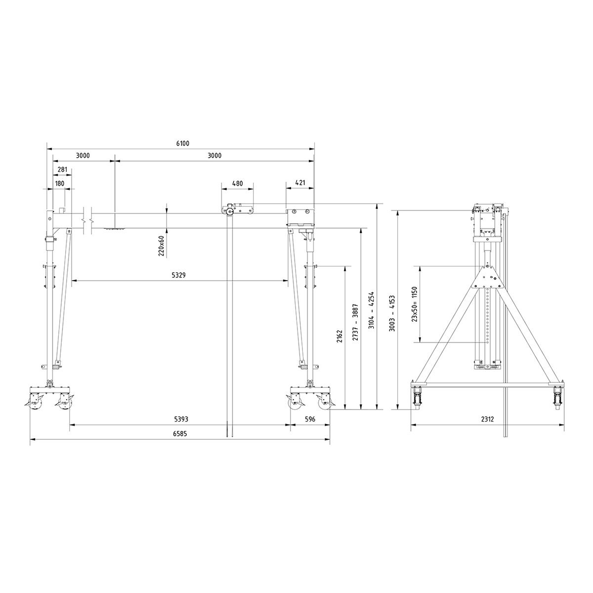 Aluminium Portalkr.mob. 3.000kg