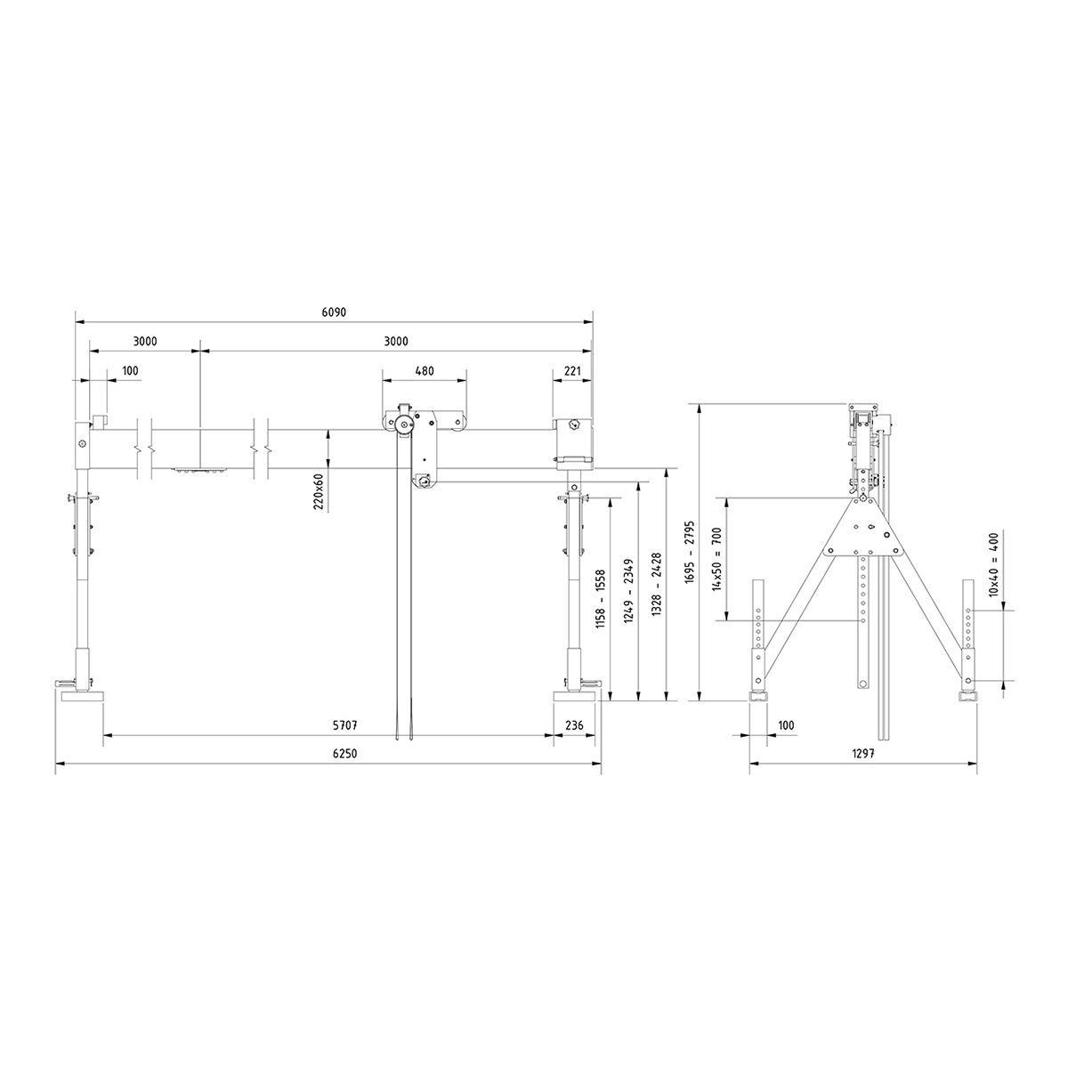 Alu-Portalkr.ortsf. 1.500kg