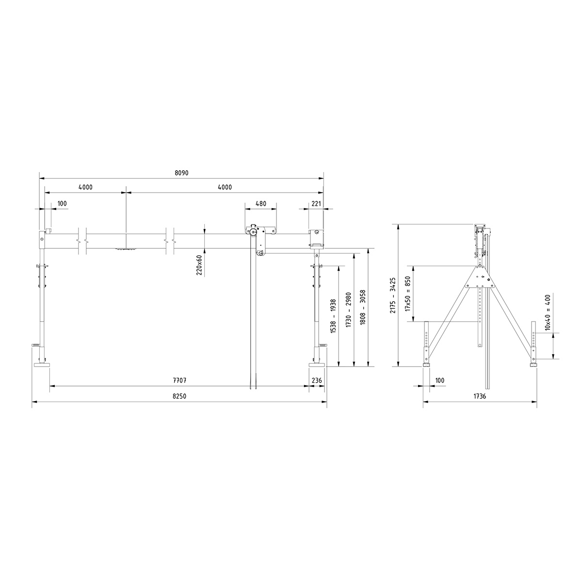 Alu-Portalkr.ortsf. 1.000kg