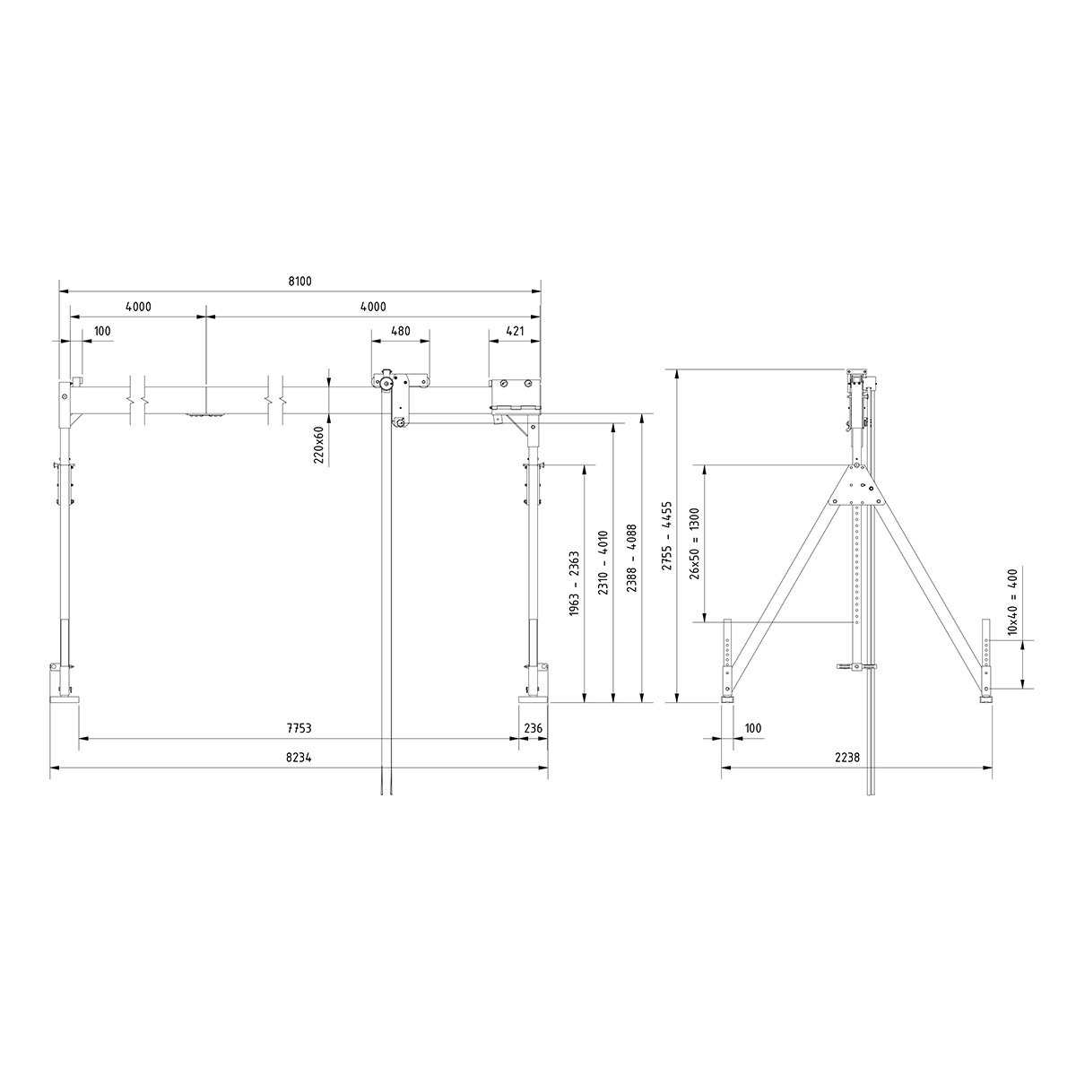 Alu-Portalkr.ortsf. 1.000kg