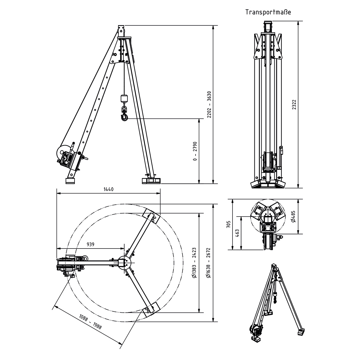 Alu-Dreibock mit Handwinde