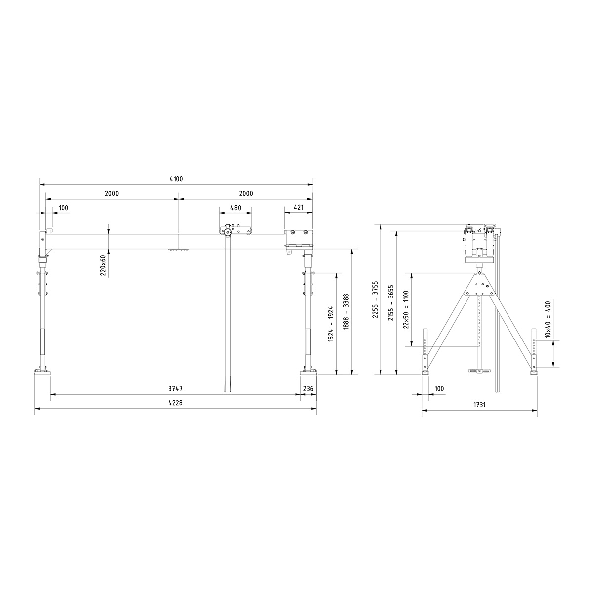 Portalkr.ortsf. 1.000kg Aluminium