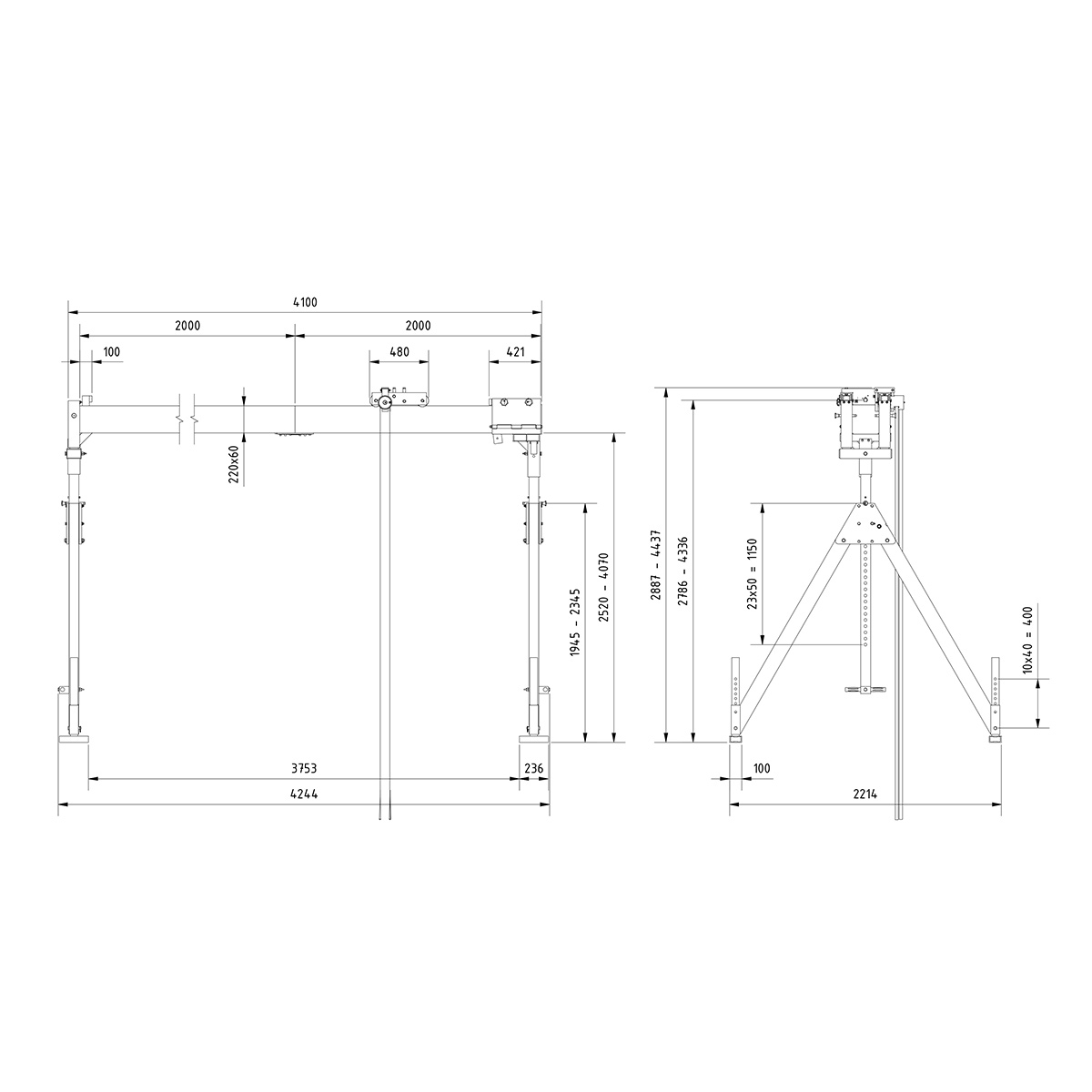 Portalkr.ortsf. 2.000kg Aluminium