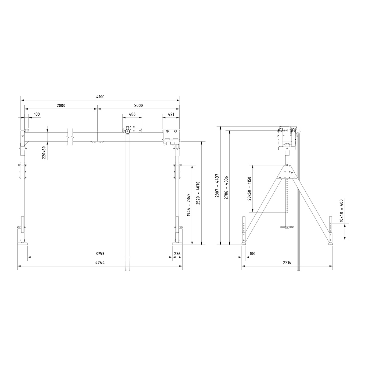 Portalkr.ortsf. 3.000kg Aluminium