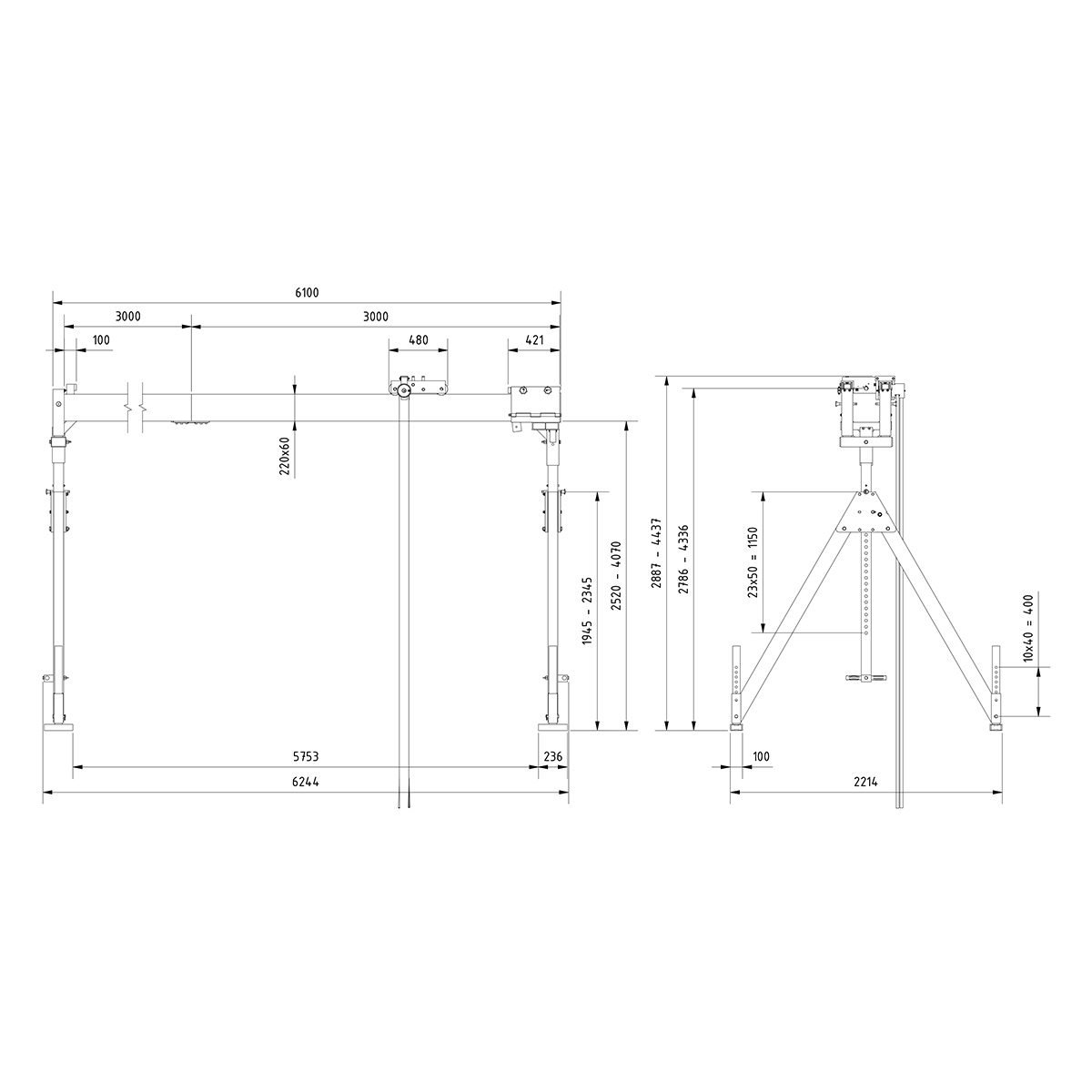 Portalkr.ortsf. 2.000kg Aluminium