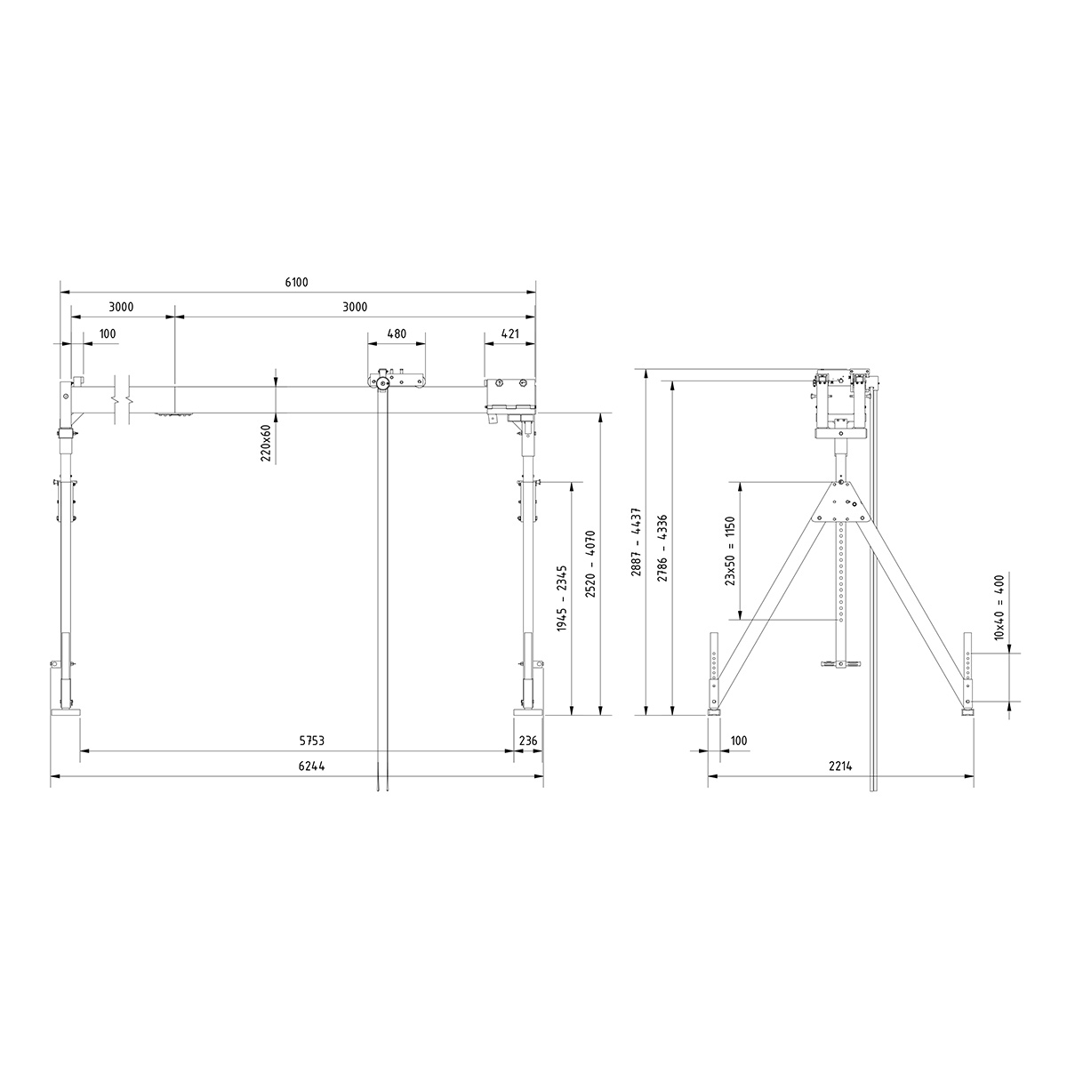 Portalkr.ortsf. 3.000kg Aluminium