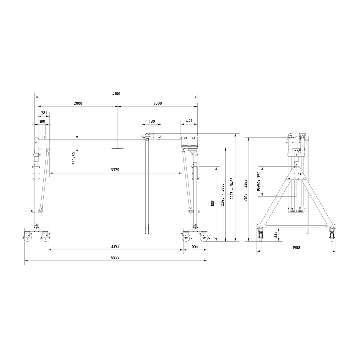 Aluminium Portalkr.mob. 3.000kg