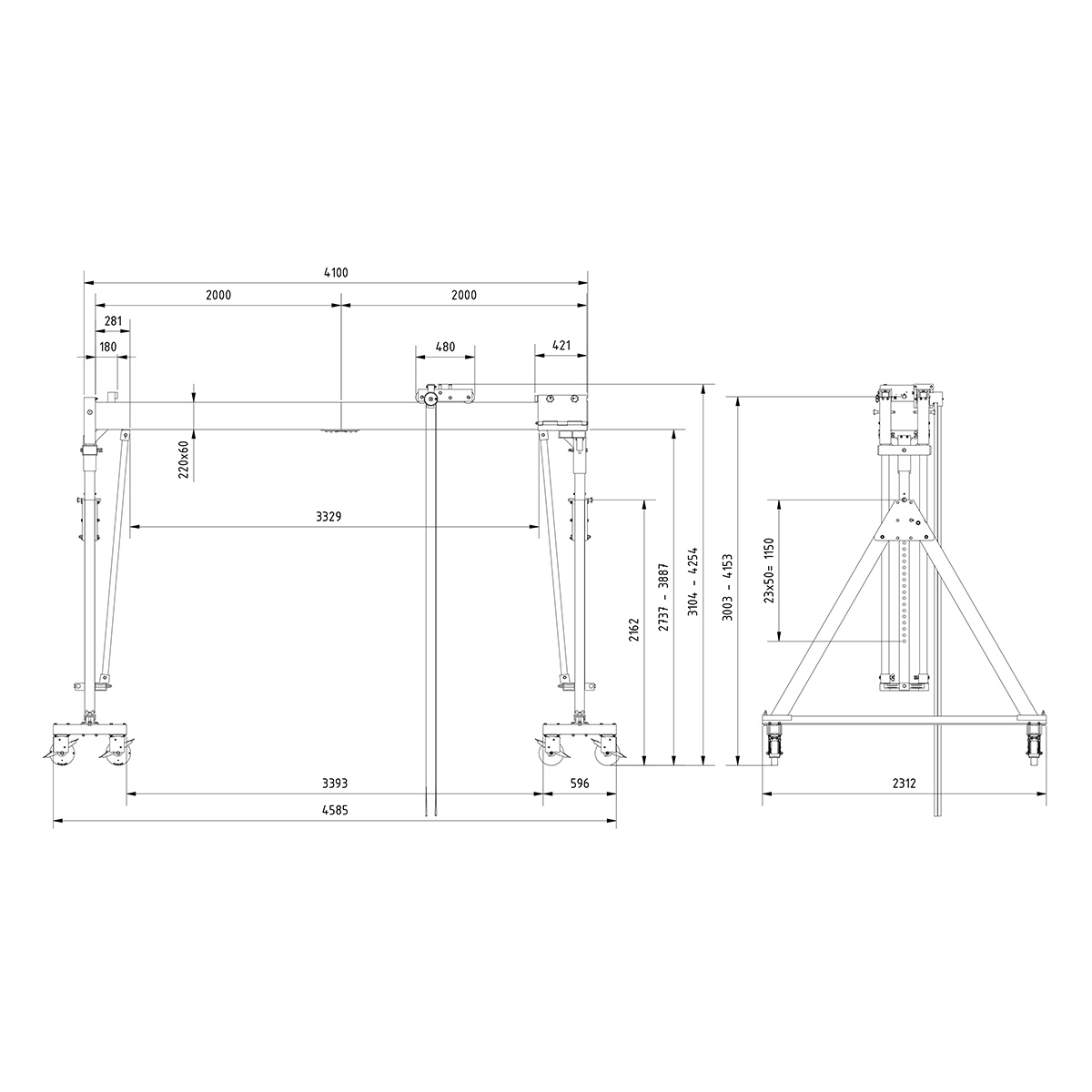 Aluminium Portalkr.mob. 3.000kg