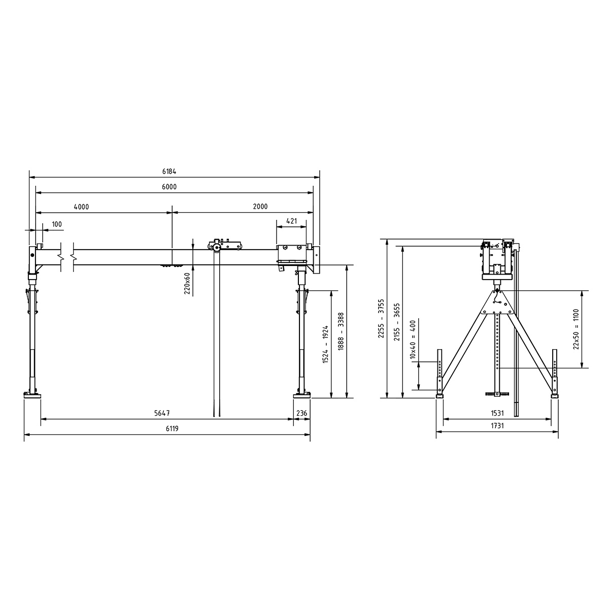 Portalkr.ortsf. 1.000kg Aluminium
