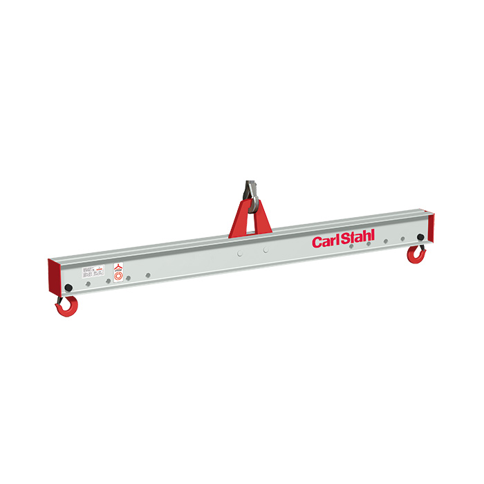 Lifting beam with load-carrying safety hook adjustable in the grid