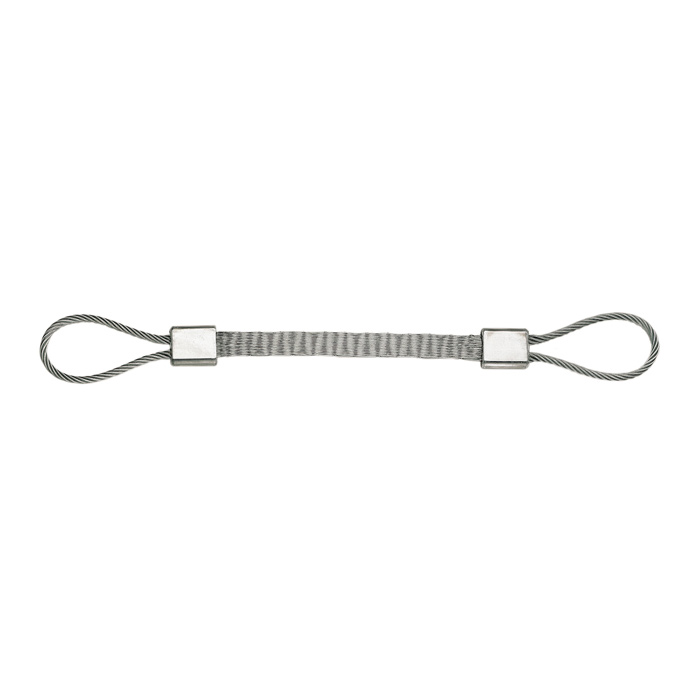 Woven wire rope sling with loop ends and flat pressed sleeve